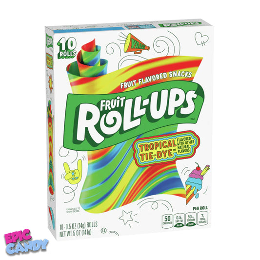 Betty Crocker Fruit Roll-Ups Tropical Tie-Dye – 10 Rolls (141g) | Fun, Colorful, and Flavorful Fruit Snacks