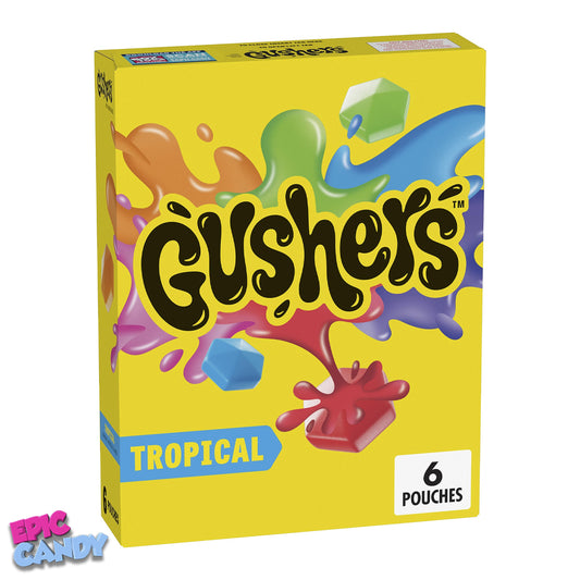 Tropical Flavors Fruit Gushers – 6 Pouches (136g) | Chewy, Fruity, and Fun Snacks