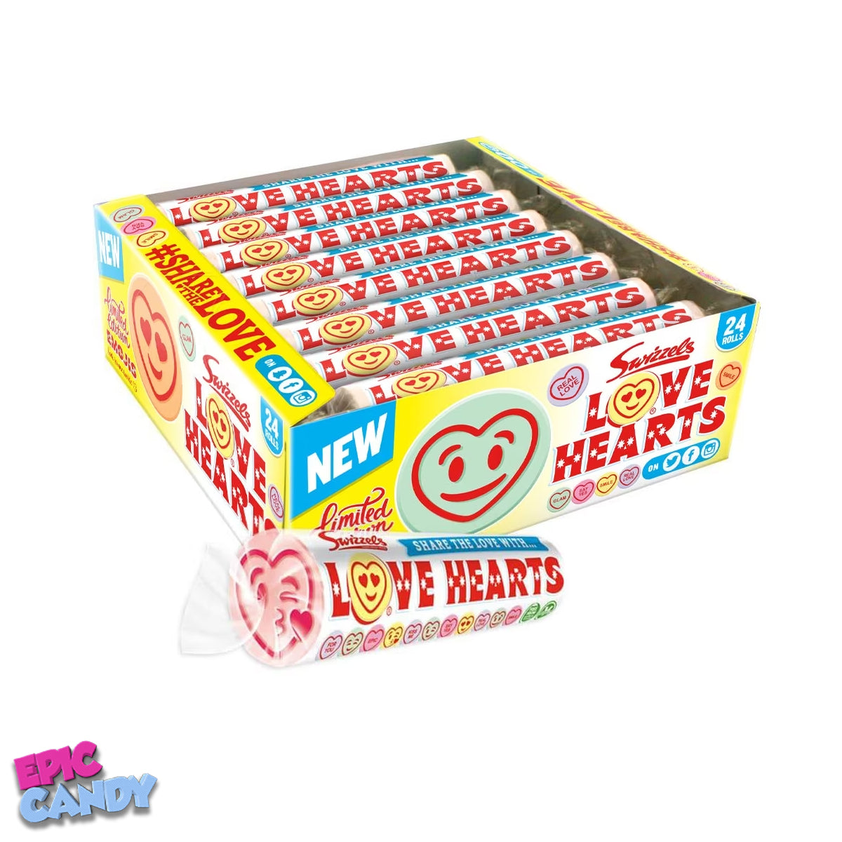 Swizzels Love Heart Rolls – 39g | Sweet, Fruity Candy Rolls with Classic Love Heart Messages