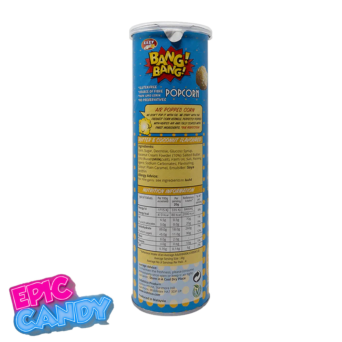Bang Bang Popcorn Butter & Coconut Air-Popped 85g