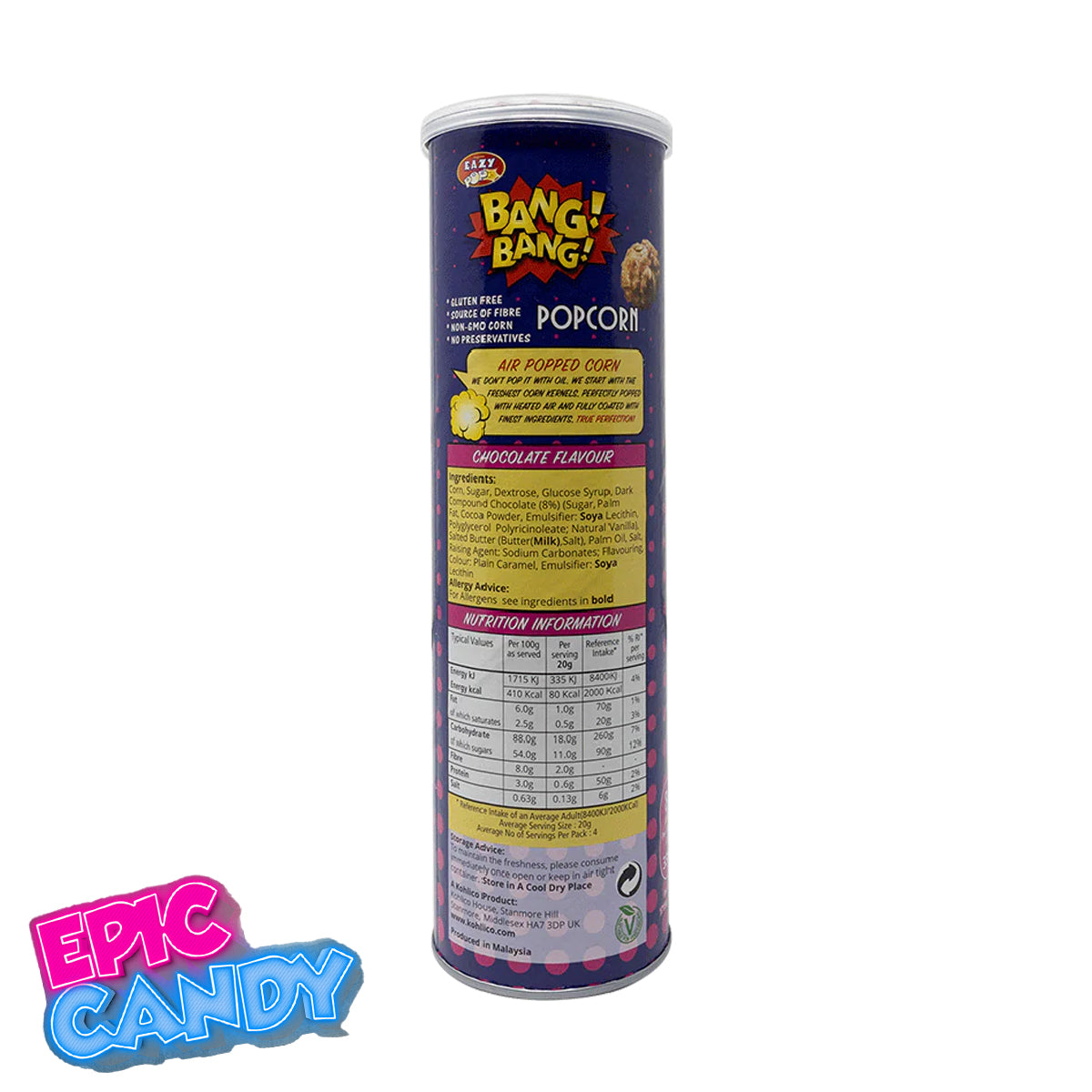 Bang Bang Popcorn Chocolate – Air-Popped Rich & Crunchy Treat 85g