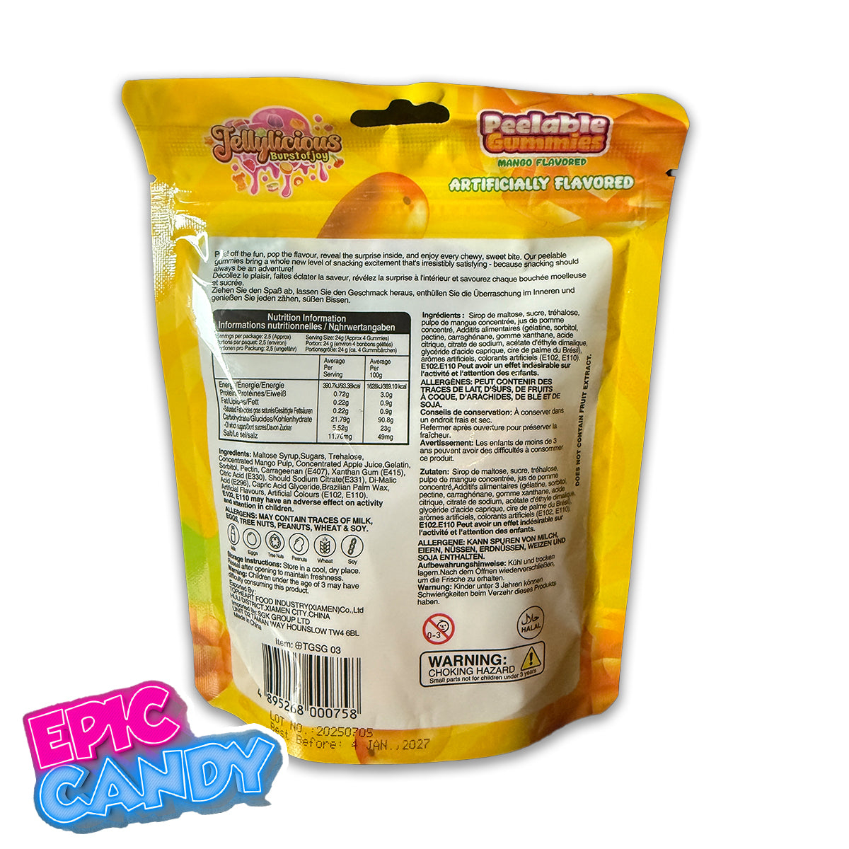 Halal Jellylicious Burst of Joy Peelable Gummies – Mango 65 g | Halal Fruit Candy