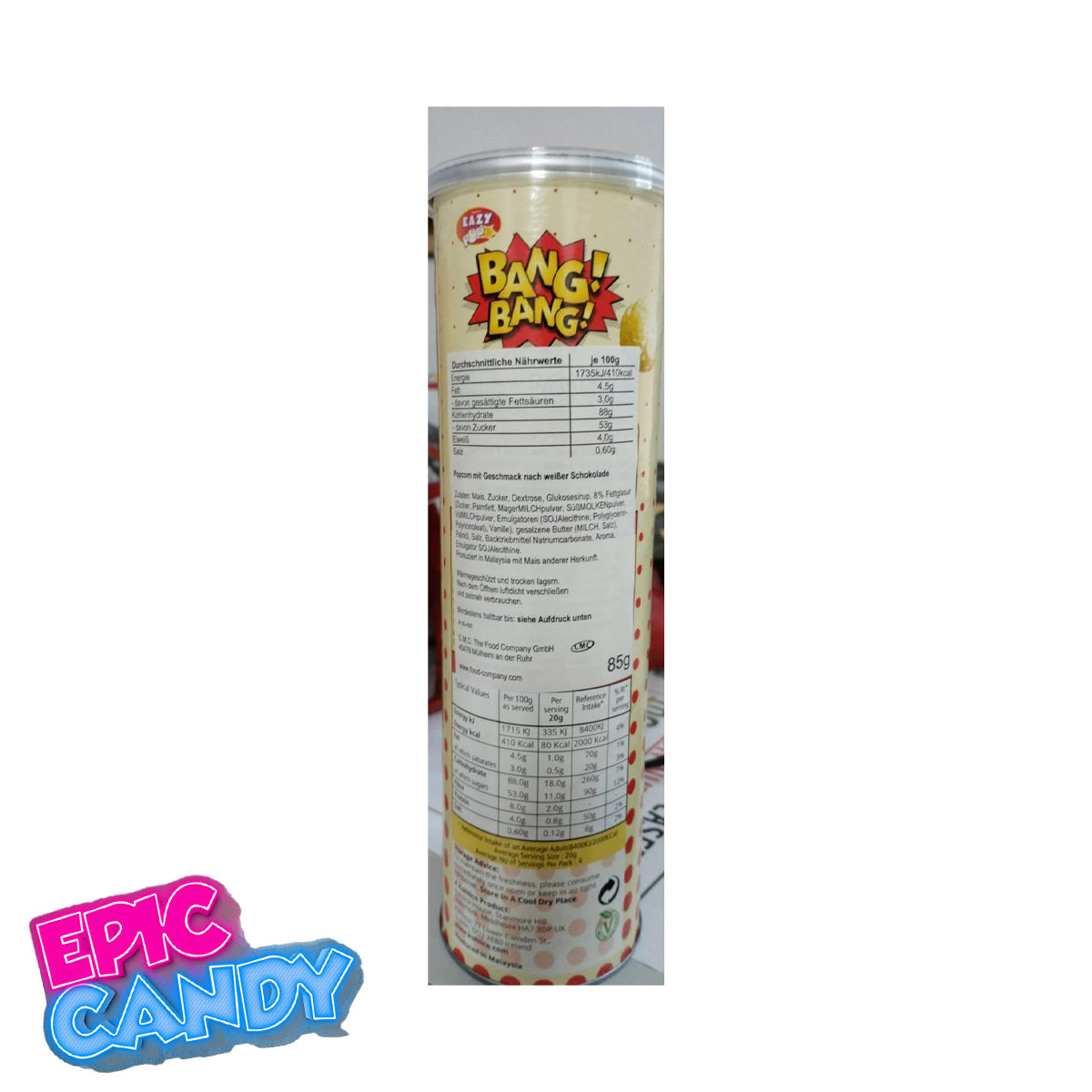 Bang Bang Popcorn White Chocolate Air-Popped 85g