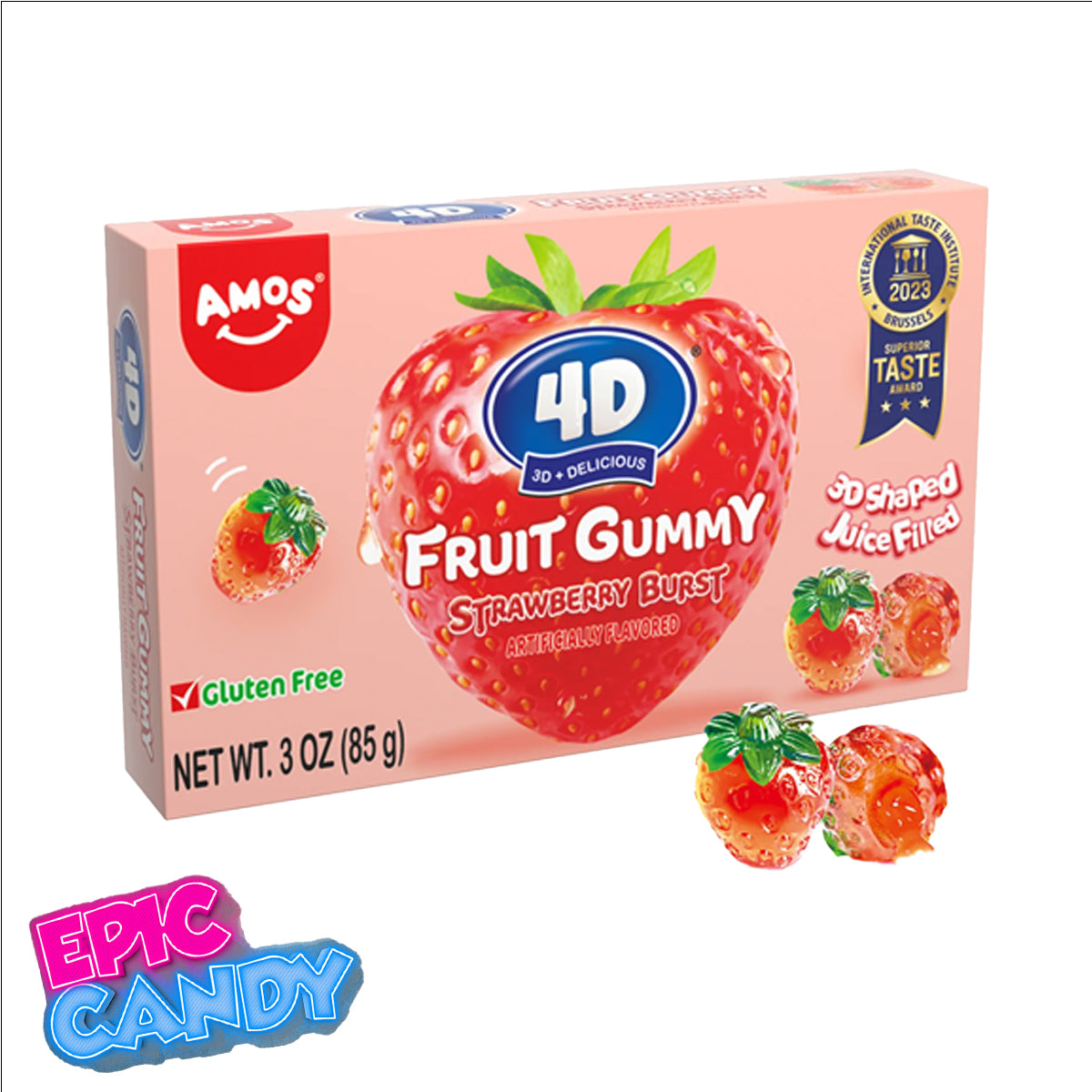 Amos 4D Fruit Gummy — Strawberry Burst — Theatre Box — 85g