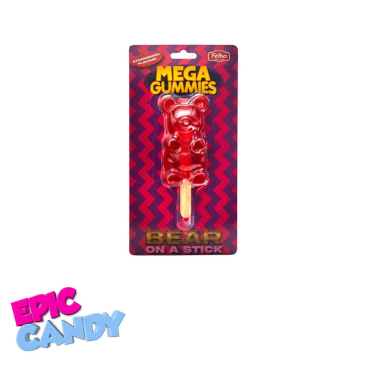 Felko Mega Gummies Bear on a Stick 120g - Giant Gummy Bear on a Stick in Strawberry Flavor