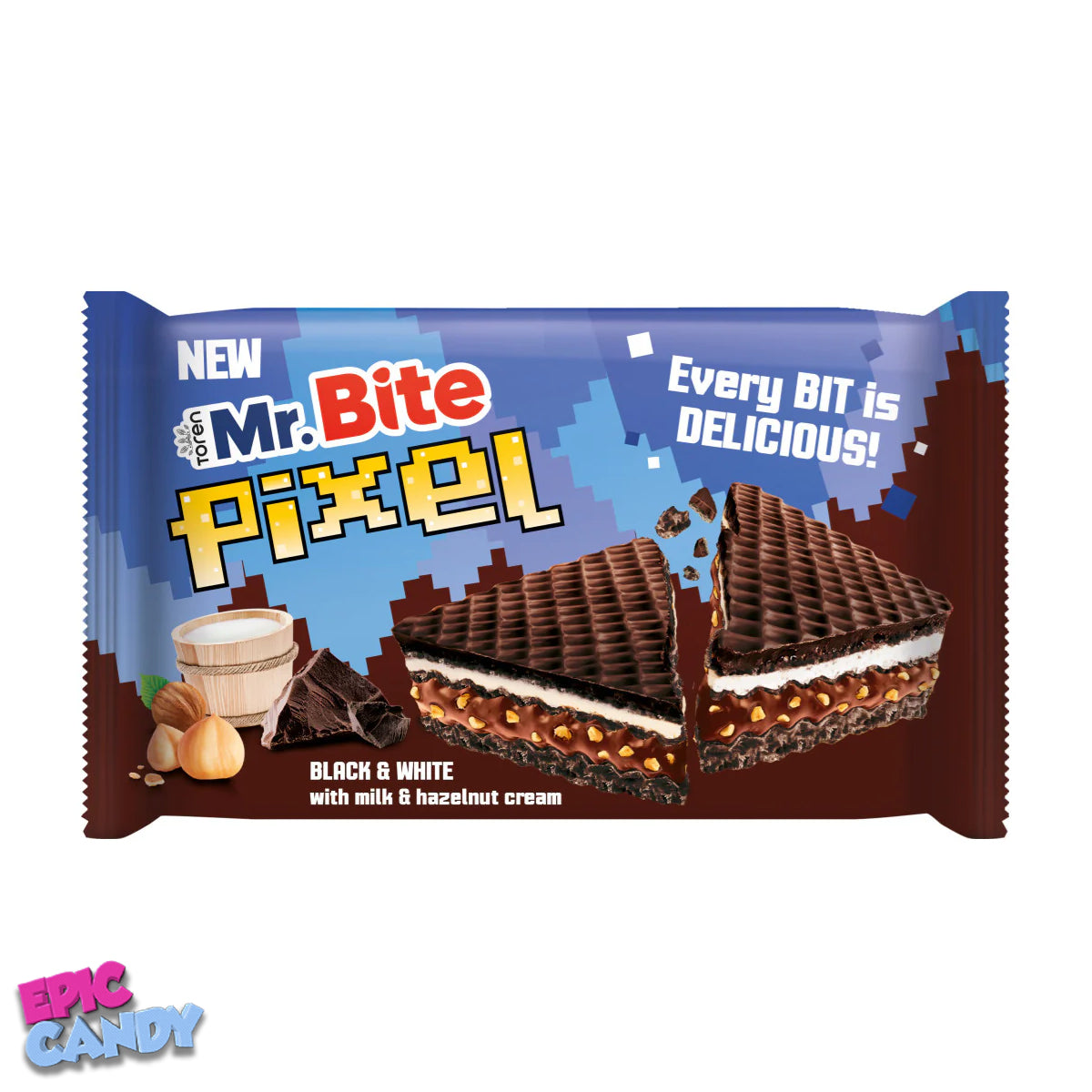 Mr Bite Pixel Black & White 40g | Crunchy Bites with Milk & Hazelnut Cream