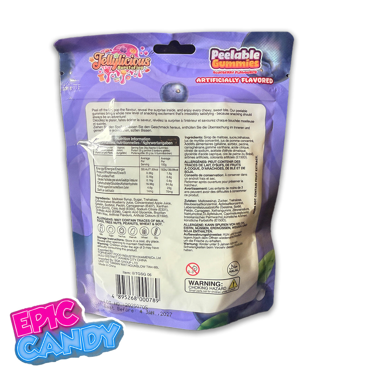 Jellylicious Burst of Joy Peelable Gummies – Blueberry 65 g | Halal Fruit Candy