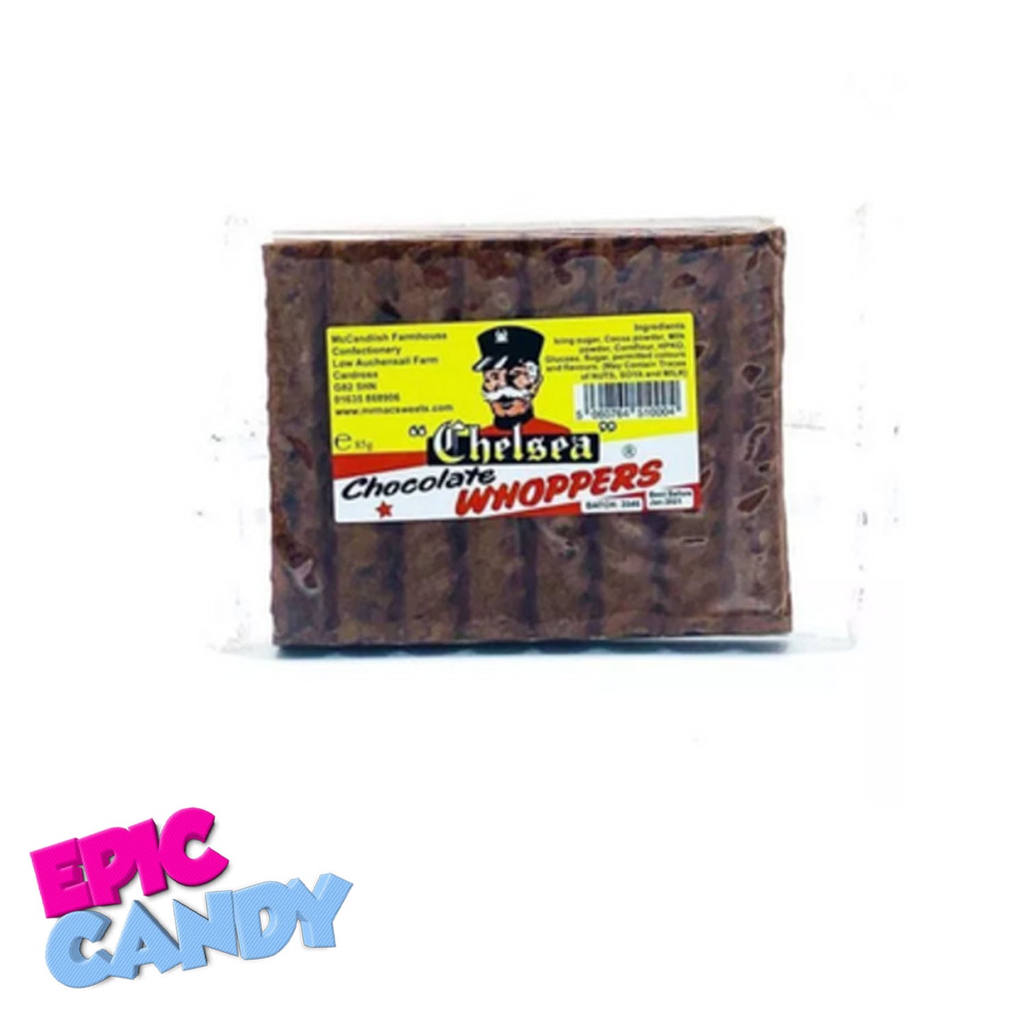McCandlish Chelsea Whoppers – 85 g Bar | Retro Scottish Chocolate-Flavor Fudge Strips Dust ed with Cocoa