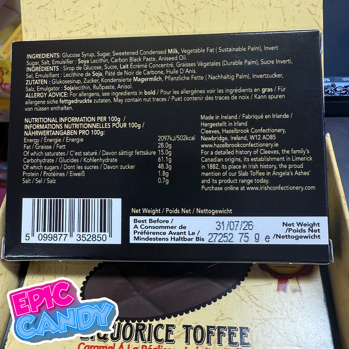 Cleeve’s Original Slab Toffee Liquorice Bar – 75g | Traditional Retro Toffee & Liquorice Sweet | UK Treat