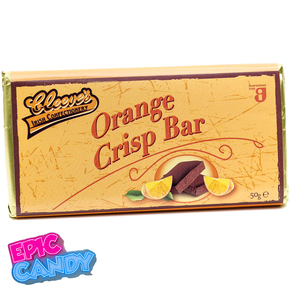 Cleeve’s Orange Crisp Chocolate Bar – 50 g | Irish Milk Chocolate with Orange & Crisp Rice