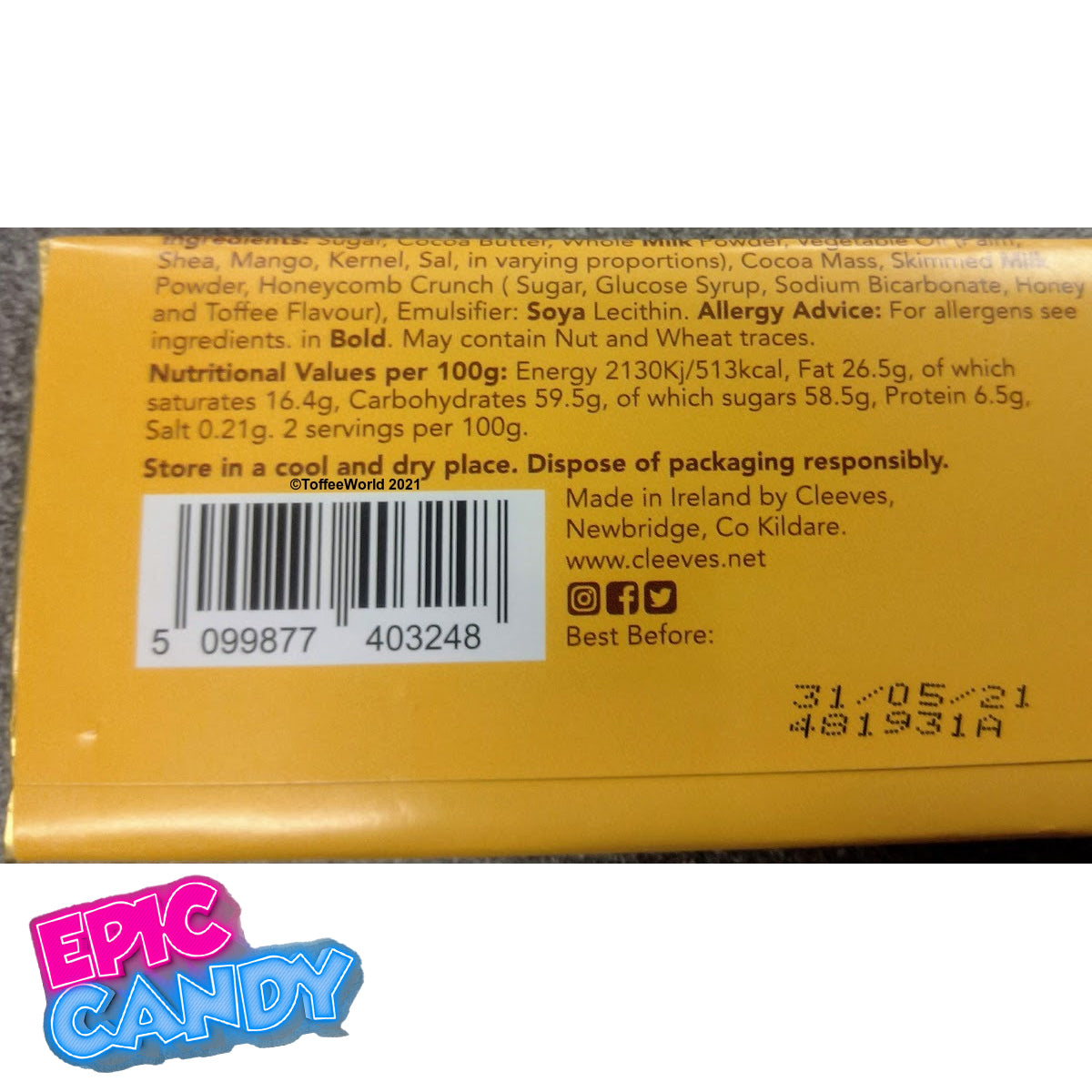 Cleeve’s Orange Crisp Chocolate Bar – 50 g | Irish Milk Chocolate with Orange & Crisp Rice