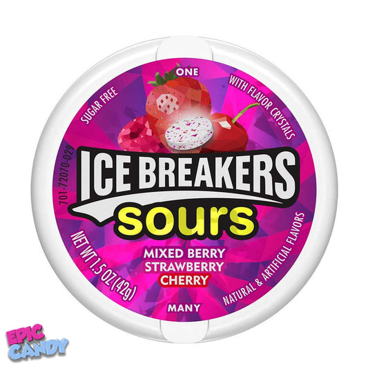 Ice Breakers Sours Mixed Berry, Strawberry, Cherry Mints Sugar Free 42G