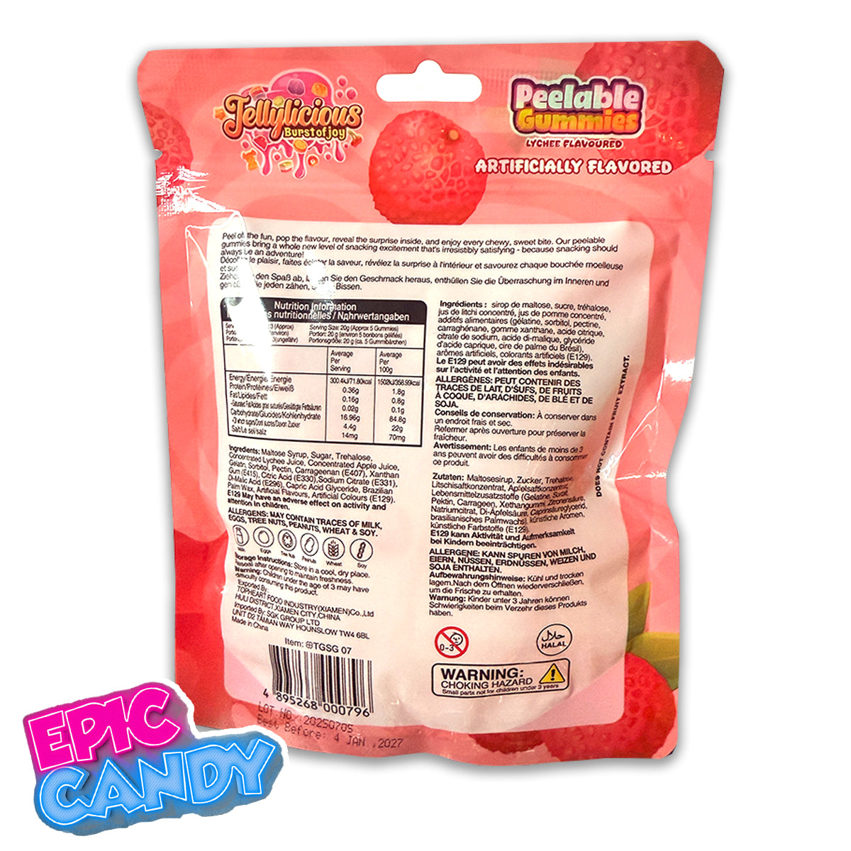 Halal Jellylicious Burst of Joy Peelable Gummies – Lychee 65 g | Halal Fruit Candy