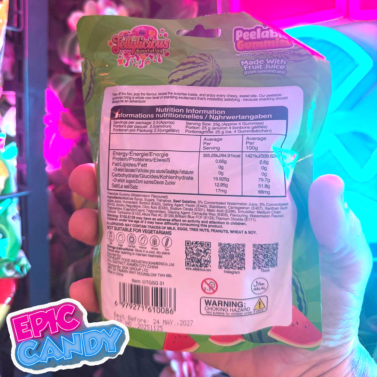 Jellylicious Peelable Gummies — watermelon (65g) (Halal)