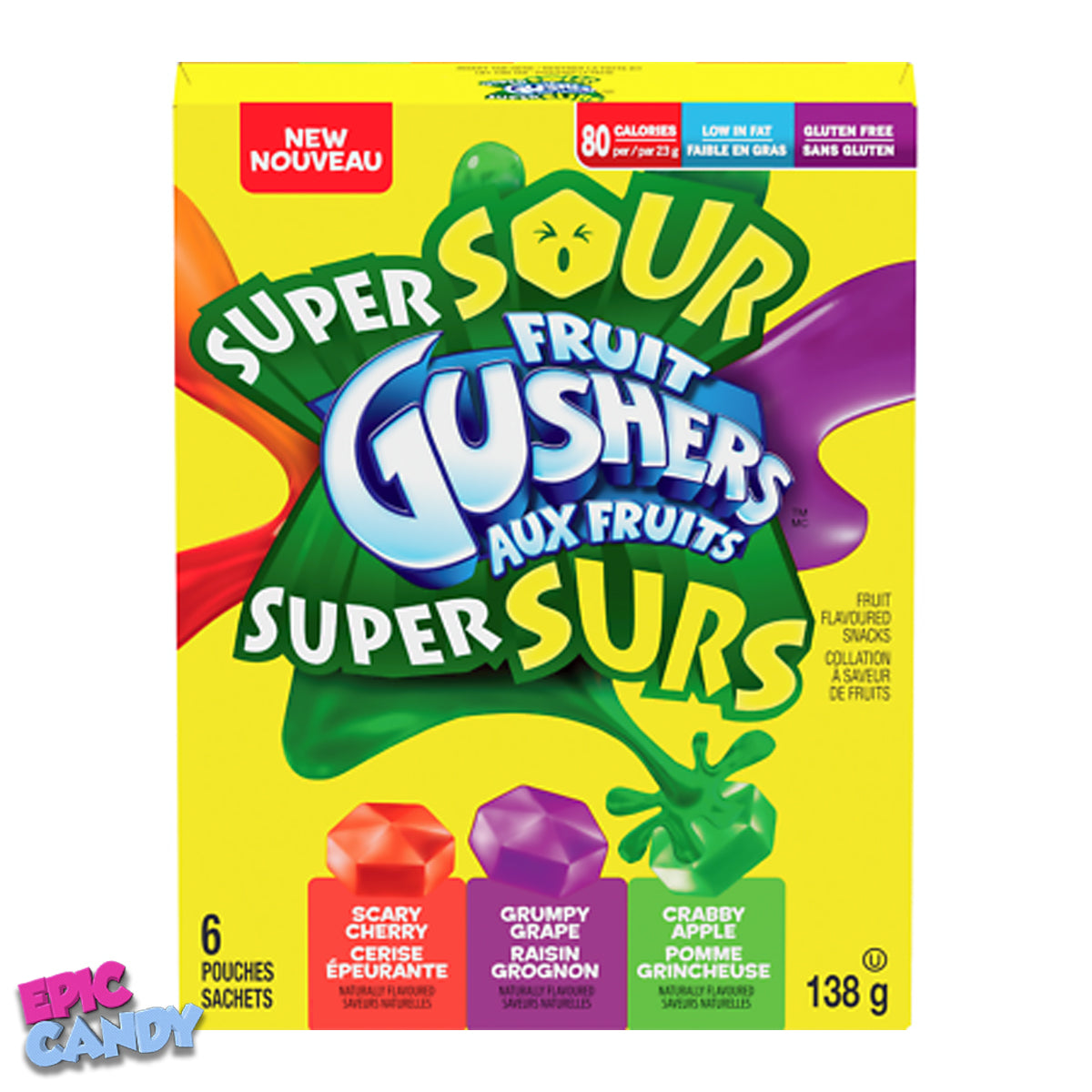 Fruit Gushers Super Sour Gushers Variety Pack (6 Pouches) (138 g.)