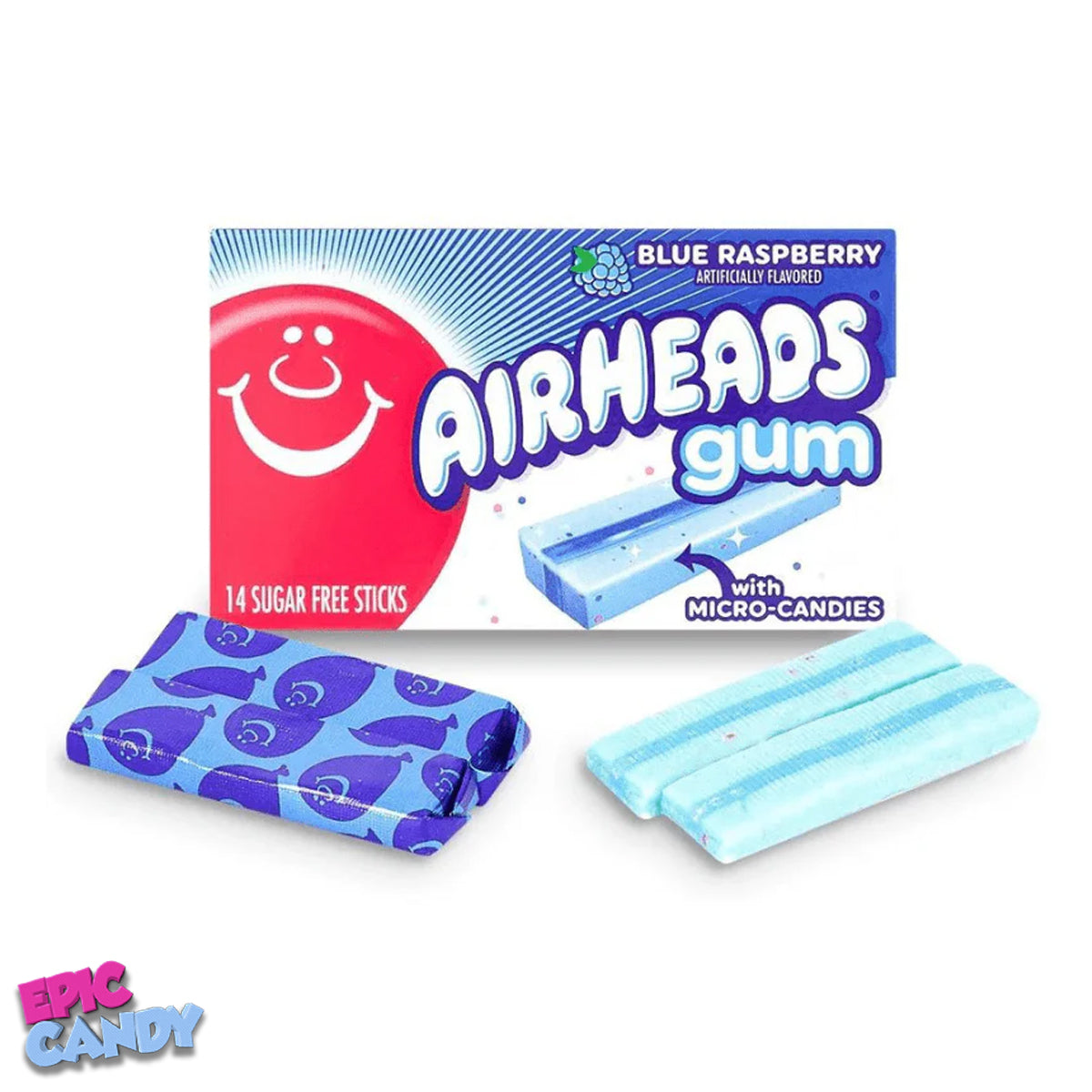 Airheads Sugar-Free Gum with Micro Candies - Blue Raspberry - 14 Sticks (33g) | Sweet, Sugar-Free Chewing Gum