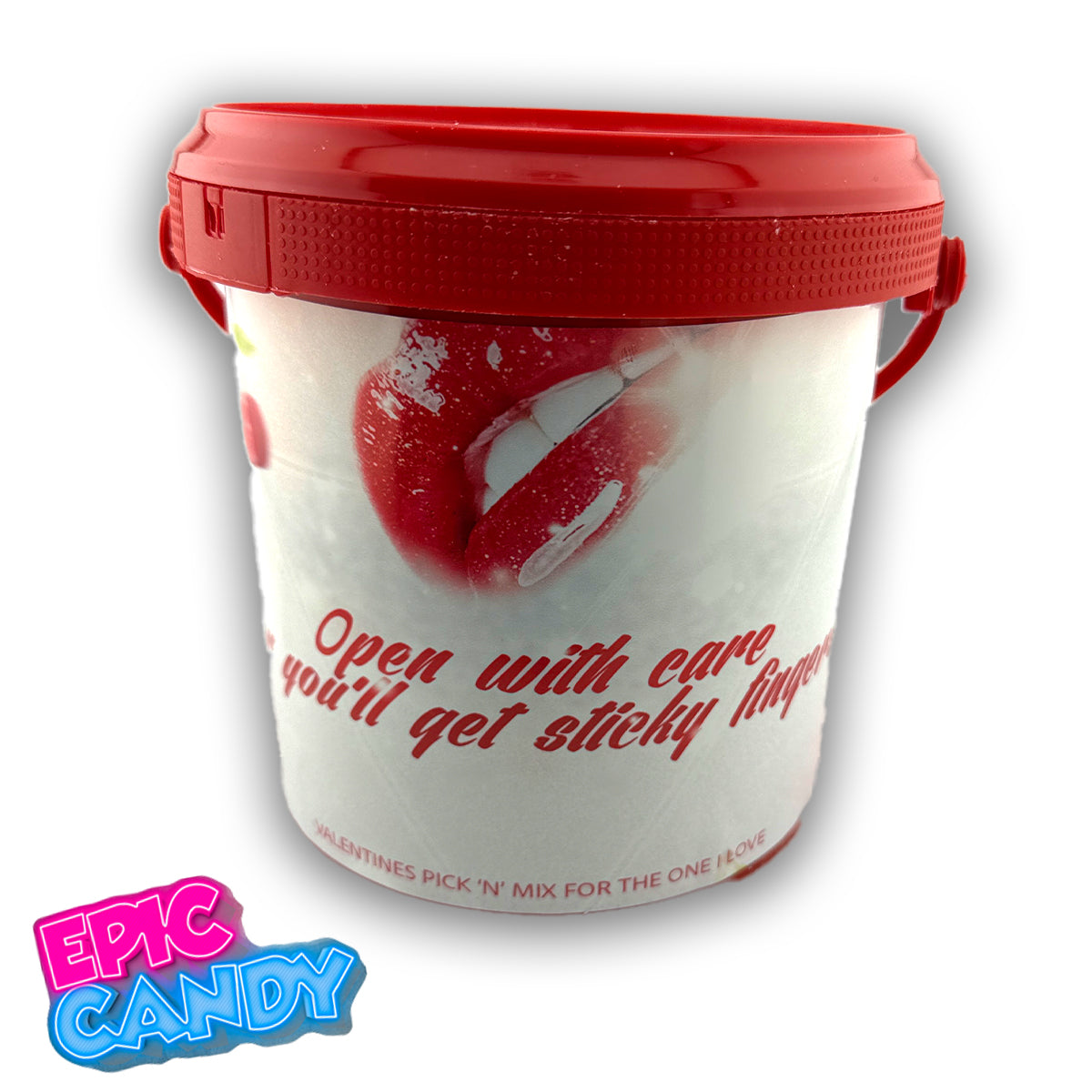 Valentines themed pick n mix sweet bucket 800g "Open With Care".