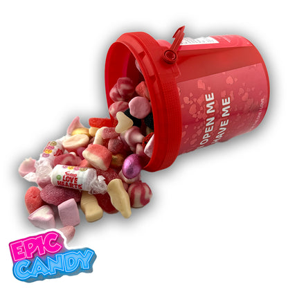 Valentines Themed Pick N Mix Sweet Bucket 800 g " if you can open me you can have me".
