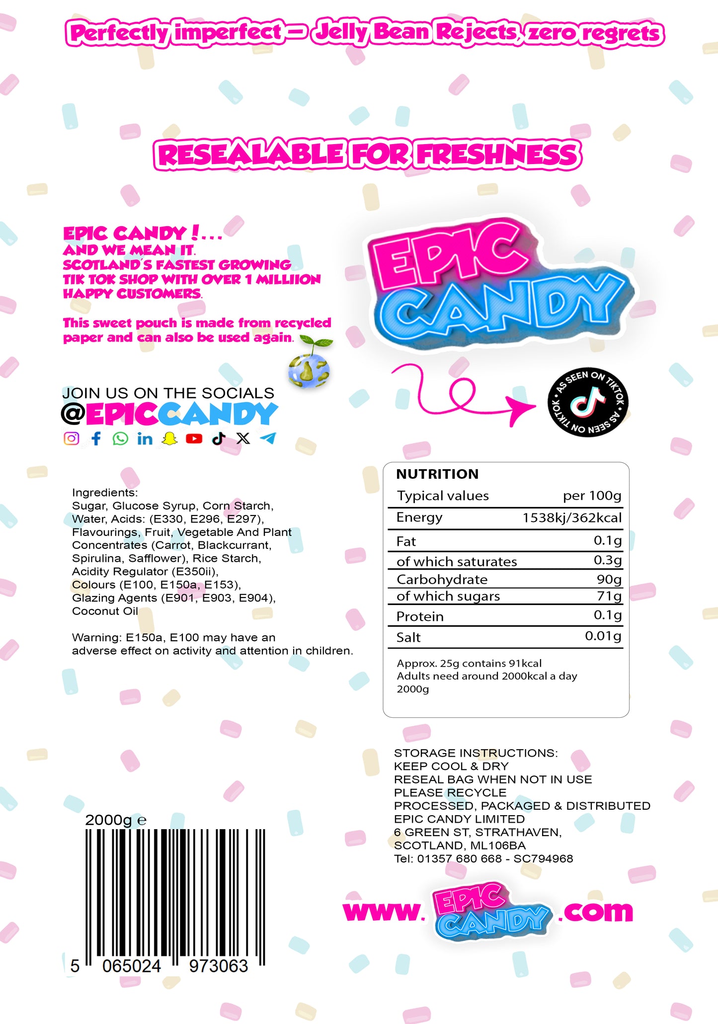 (2kg) Jelly bean Bag sweet bag, odd shapes, Factory Rejects, Candy treats 2kg