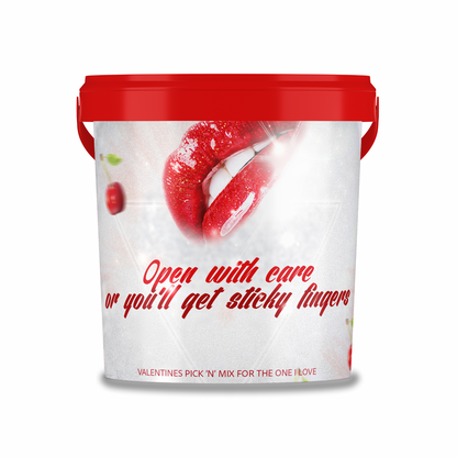 Valentines themed pick n mix sweet bucket 800g "Open With Care".