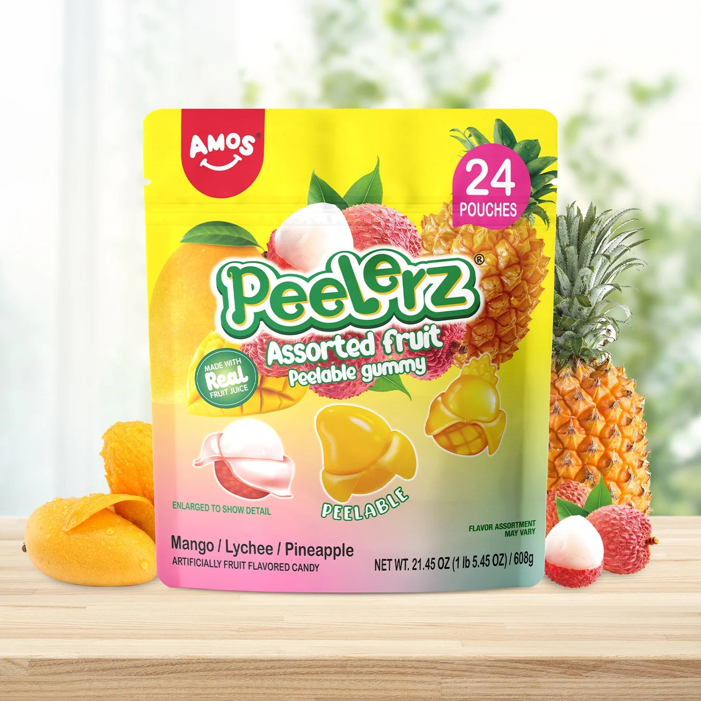 Amos Peelerz Fruit Peel Gummy Candy Trio of Flavors 608g