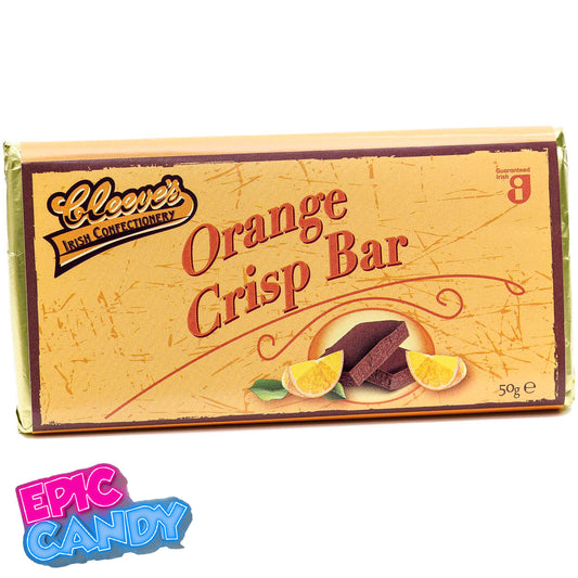 Cleeve’s Orange Crisp Chocolate Bar – 50 g | Irish Milk Chocolate with Orange & Crisp Rice