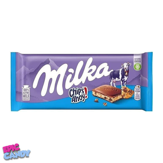Milka Chocolate Bar Filled with Chips Ahoy 100g – Creamy Chocolate with Crunchy Cookie Pieces