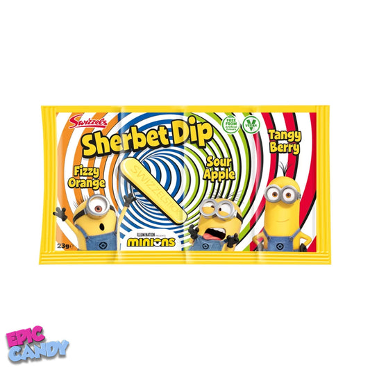 Swizzels Minion Sherbet Dip - Fizzy Orange, Sour Apple, Tangy Berry 23g - Fun & Fizzy Candy Dip
