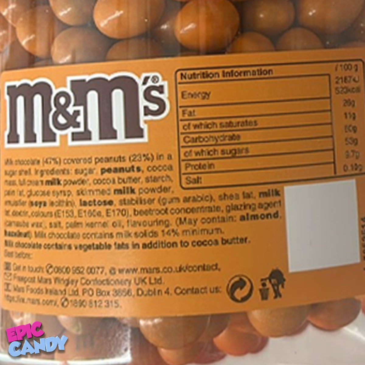 M&Ms Peanut Chocolate ORANGE Colour Bulk Buy Sweets, 4kg Tub | Displays | Pick & Mix
