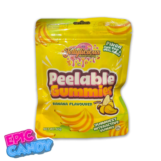 (Halal) Jellylicious Peelable Gummies Banana – 65 g | Fun Fruit-Shaped Gummy Candy (Halal)