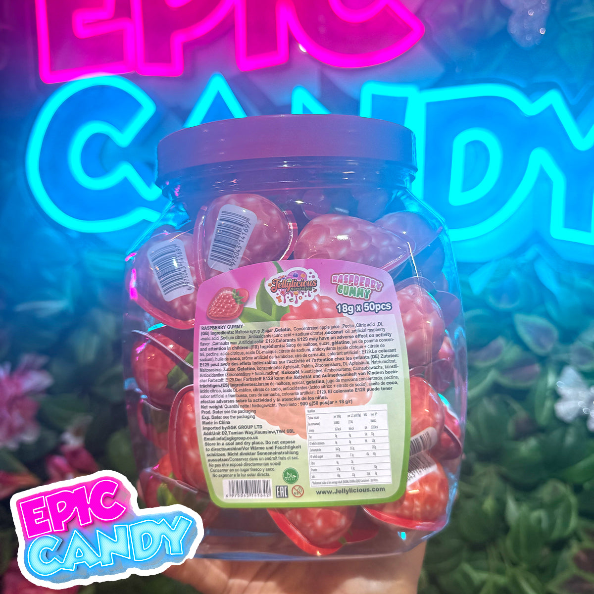 Jellylicious Raspberry Gummies 18g (50 pcs)