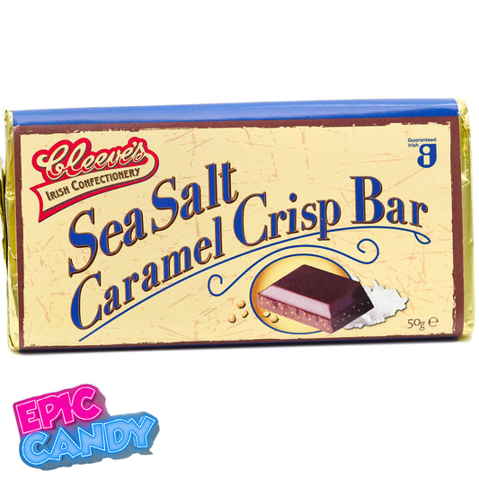 Cleeve’s Sea Salt Caramel Crisp Bar – 50 g | Irish Milk Chocolate with Salted Caramel Crispies
