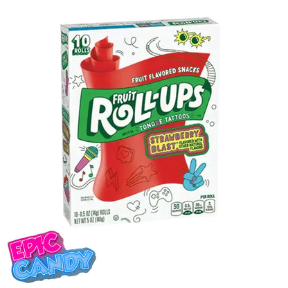 Fruit Roll-Ups with Tongue Tattoos — Strawberry Blast — 14g x 10 Rolls