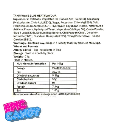 Takis Waves Blue Heat 71g | Spicy Mexican Chips with Intense Chili & Lime Flavor
